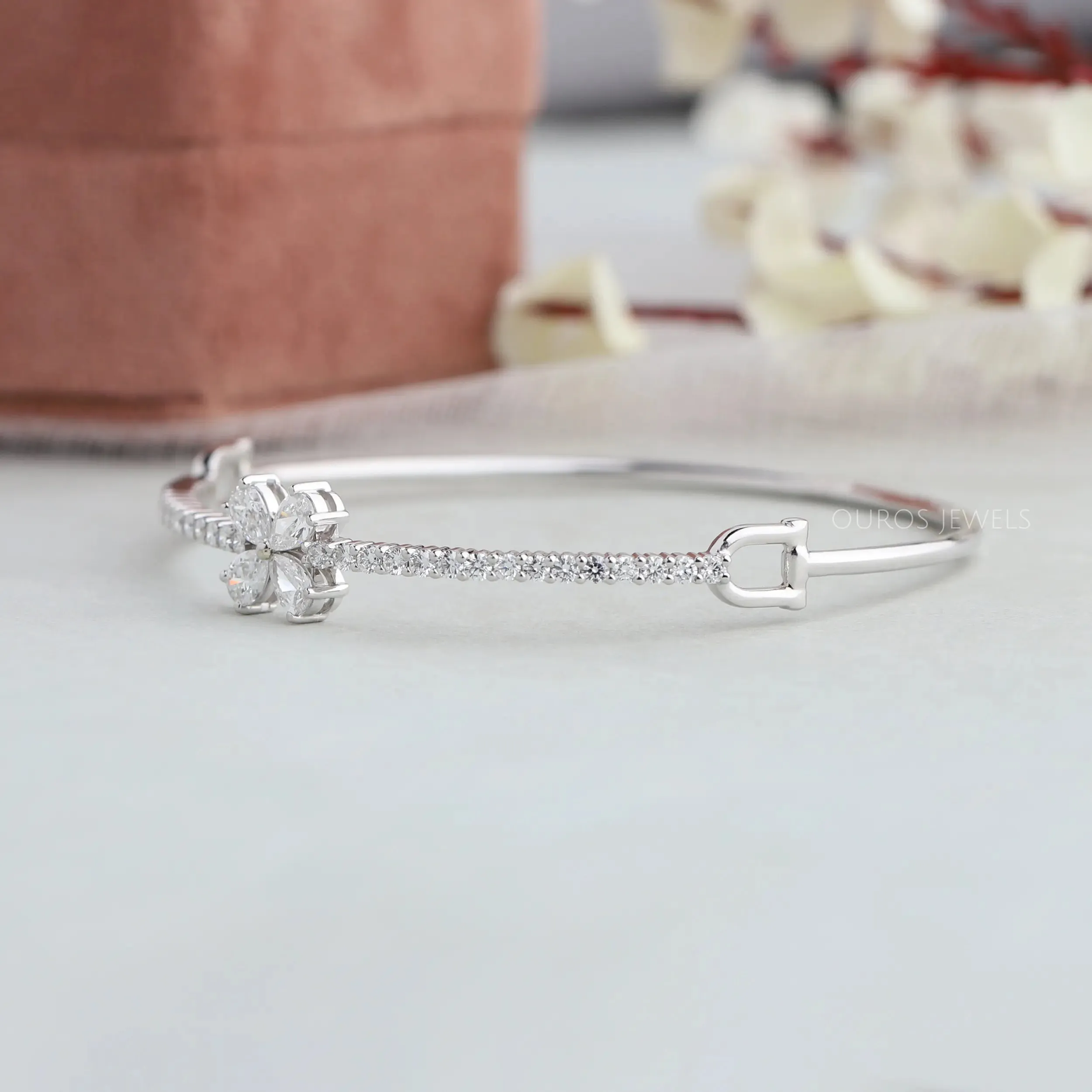 Flower Shape Pear Diamond  Bangle Bracelet