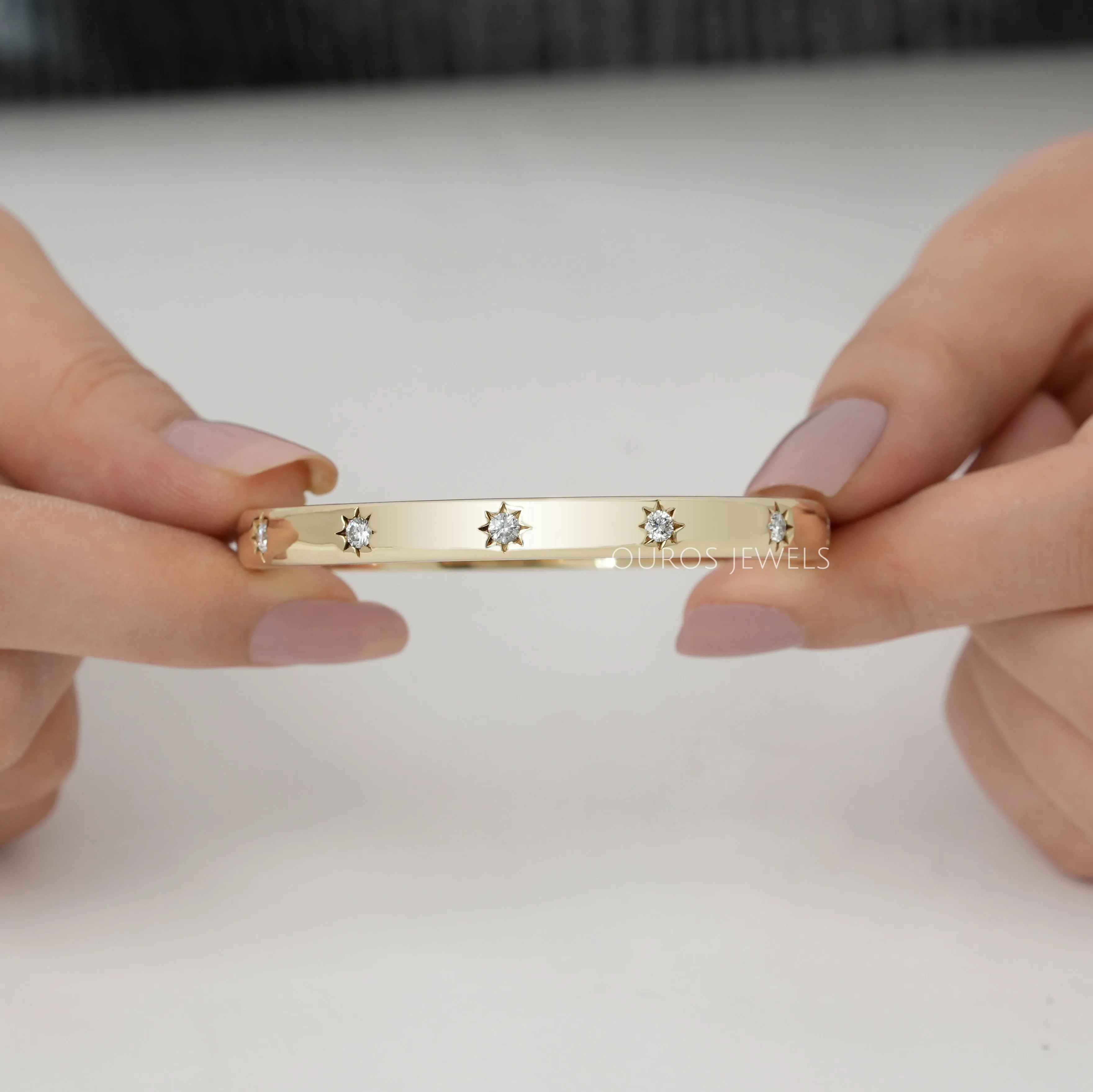 Flush Set Round Lab Grown Diamond  Bangle