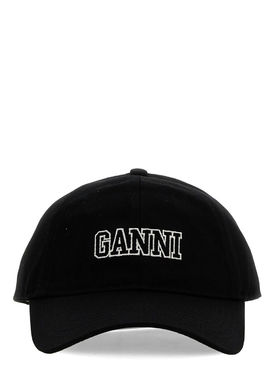 GANNI    COTTON BASEBALL CAP WITH LOGO