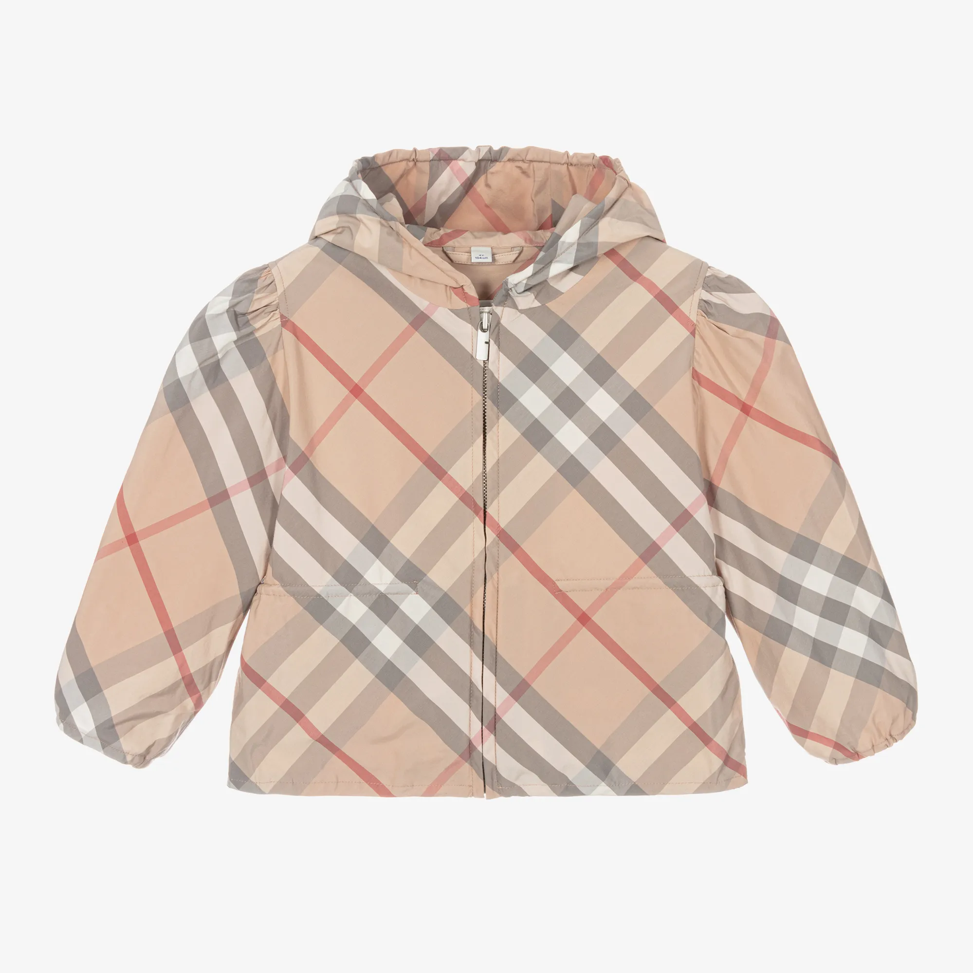 Girls Beige Check Hooded Jackets