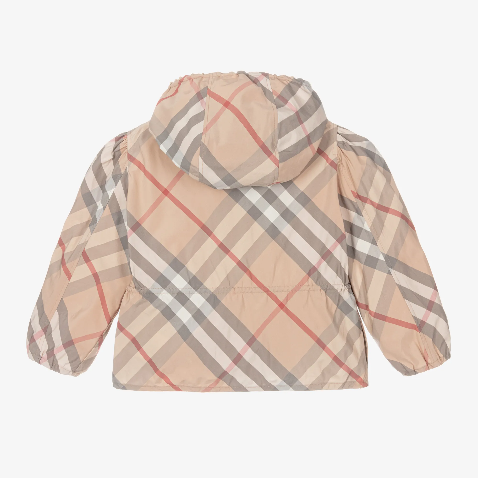 Girls Beige Check Hooded Jackets