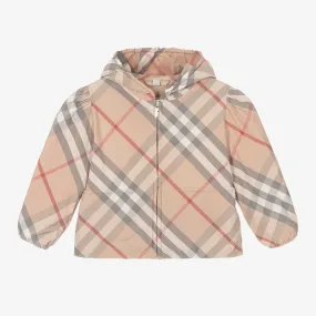 Girls Beige Check Hooded Jackets