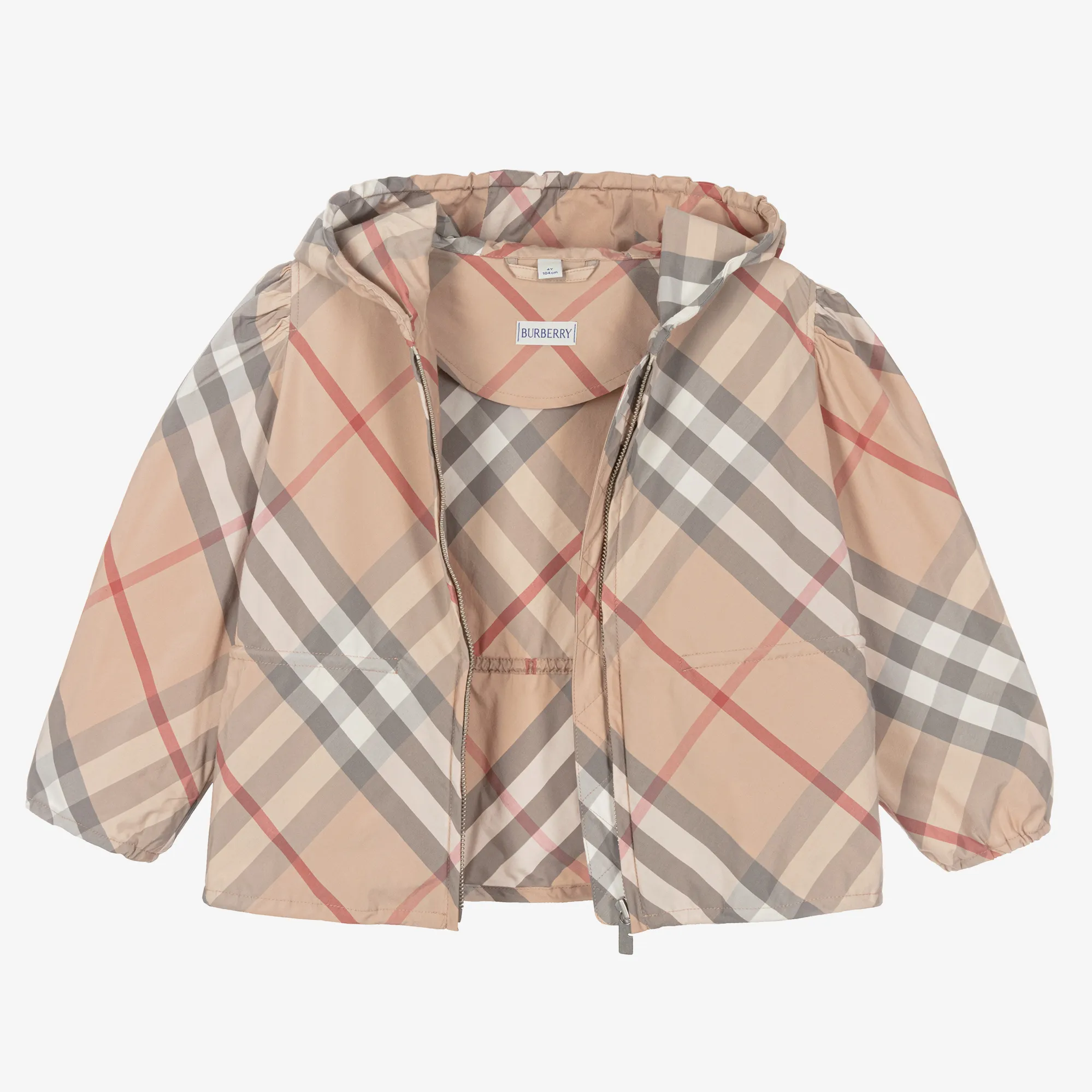 Girls Beige Check Hooded Jackets