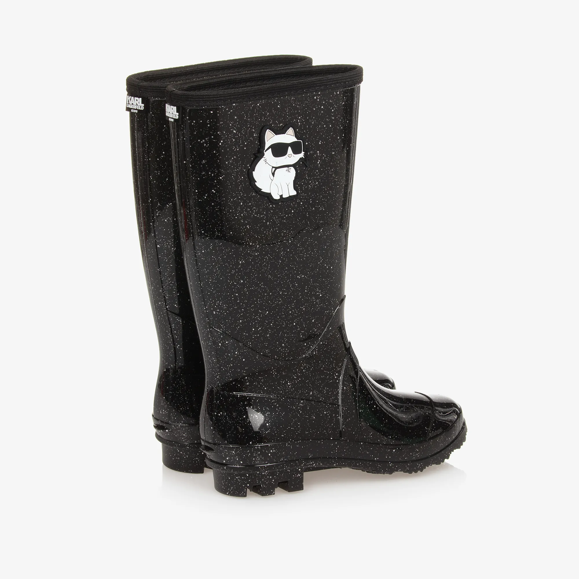 Girls Black Sparkly Rain Boots