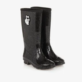 Girls Black Sparkly Rain Boots