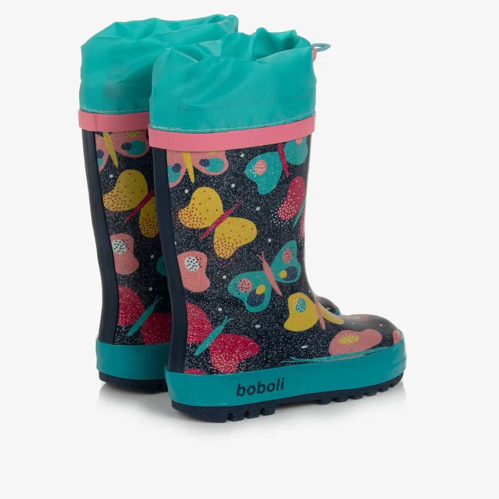 Girls Blue Butterfly Rain Boots