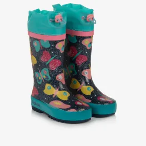 Girls Blue Butterfly Rain Boots