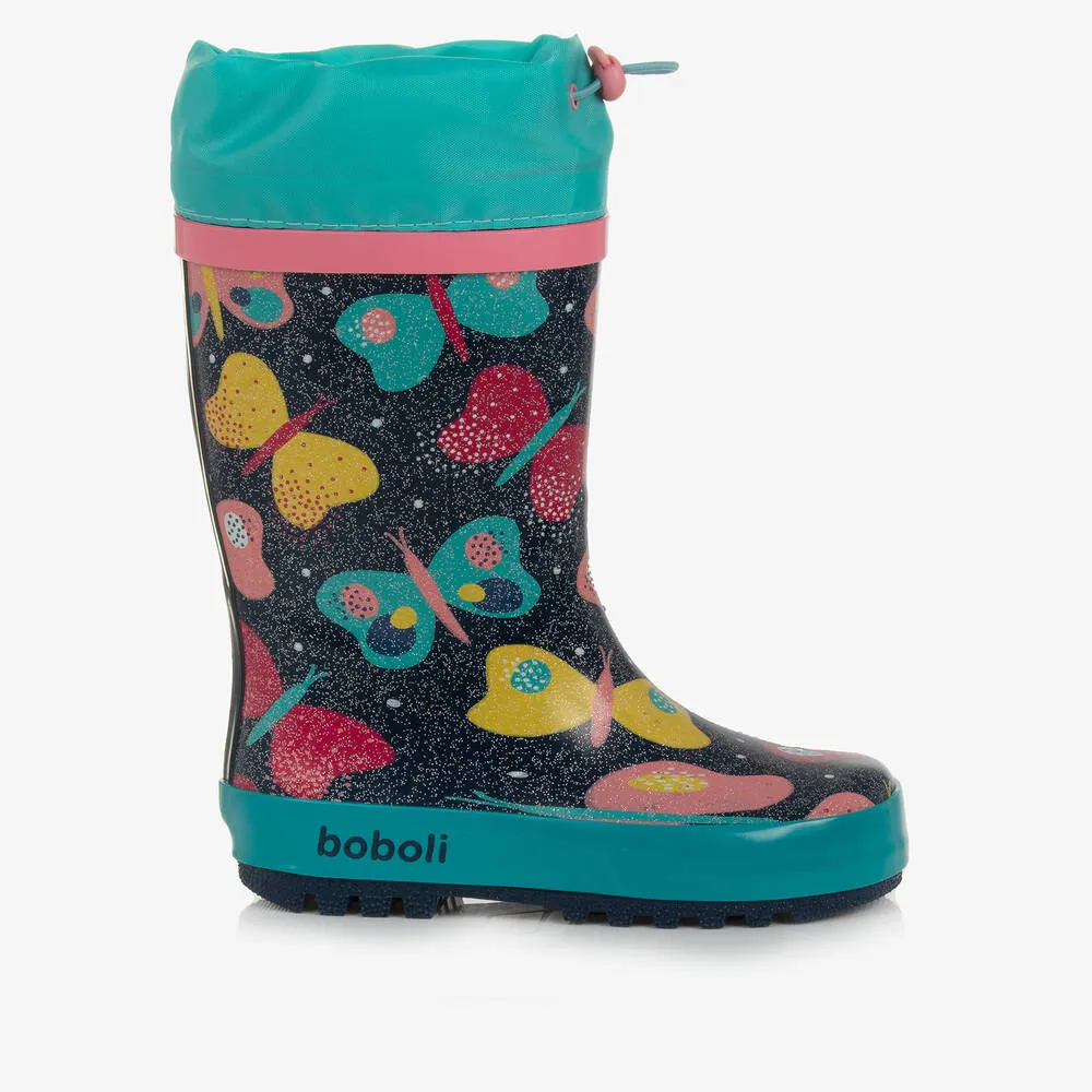 Girls Blue Butterfly Rain Boots