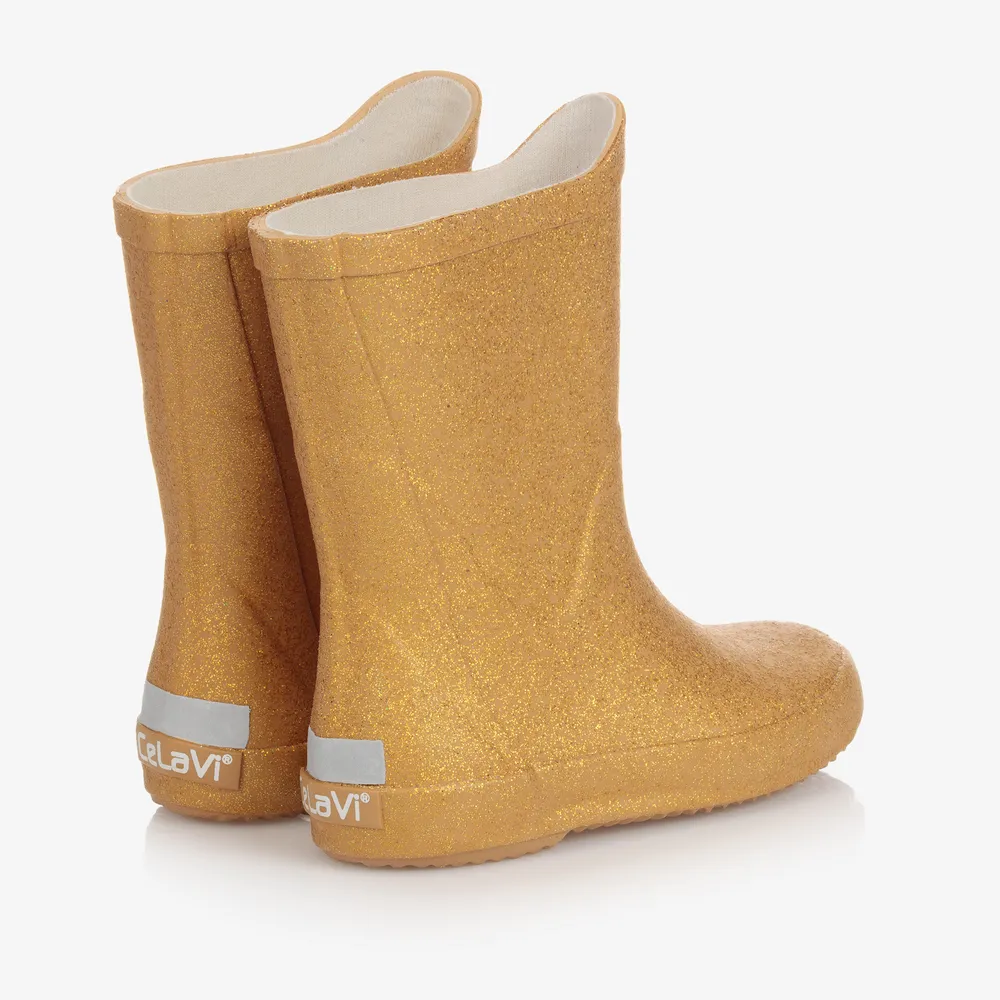 Girls Gold Glitter Rain Boots