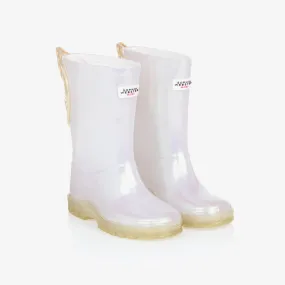 Girls White Butterfly Rain Boots