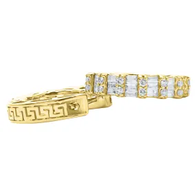 Greek Link Hoop Baguette Diamond Earrings .52cttw 10K Yellow Gold