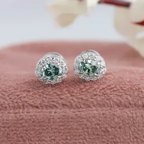 Green Oval Shaped Diamond Studs Earrings