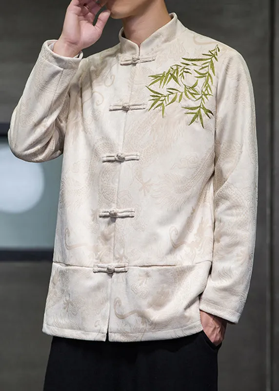 Handmade Apricot Embroideried Pockets Mens Jackets Spring