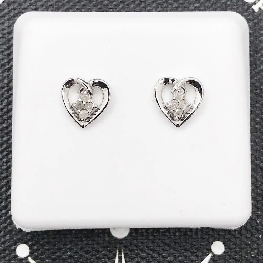 Heart Drop Diamond Earrings .08cttw 10K White Gold