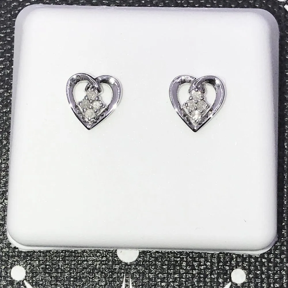 Heart Drop Diamond Earrings .08cttw 10K White Gold