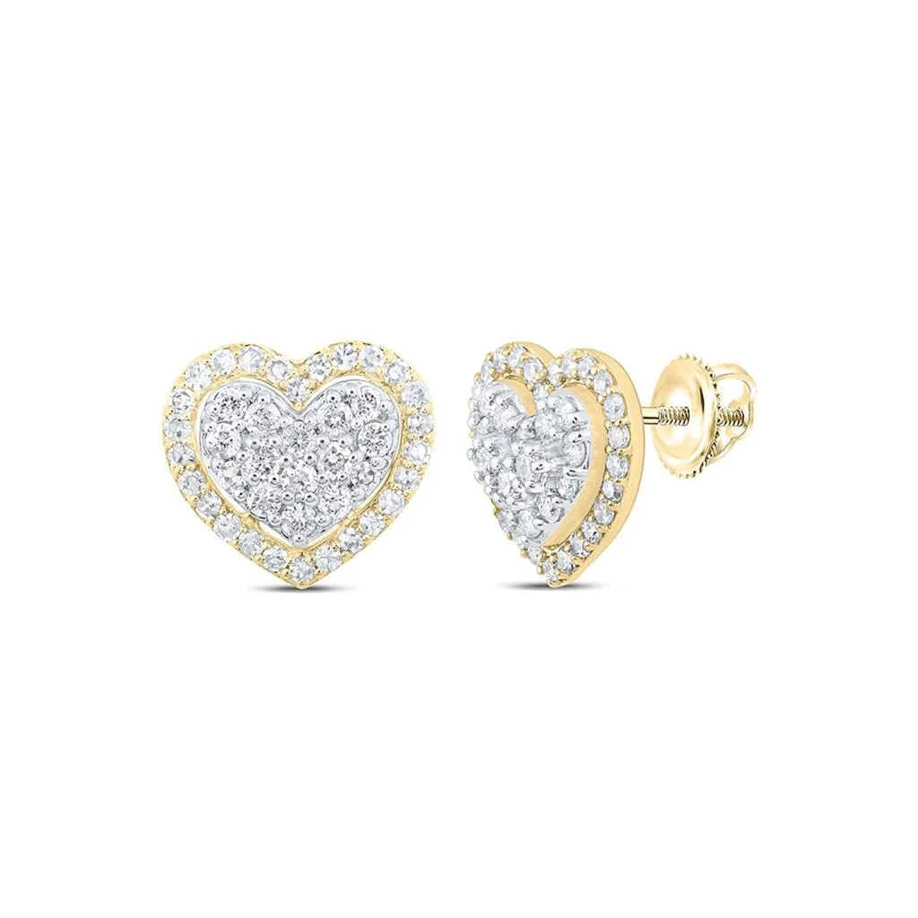 Heart Halo Stud Diamond Earrings .50cttw 10K Gold