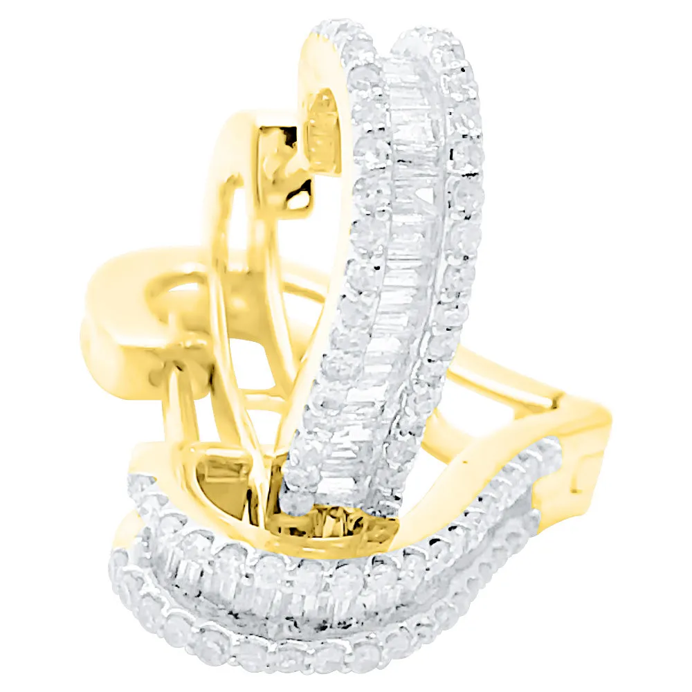 Heart Hoop Baguette Diamond Earrings .45cttw 10K Yellow Gold