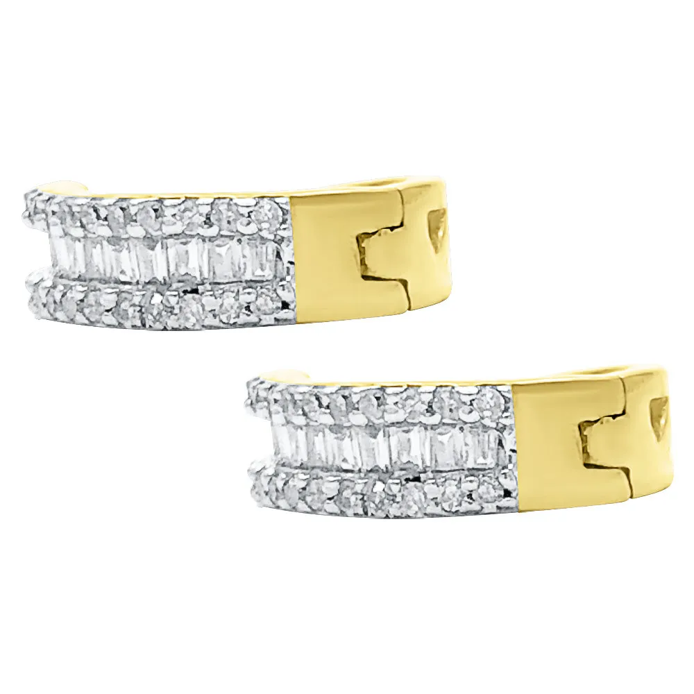 Hoop Baguette Diamond Earrings .28cttw 10K Yellow Gold