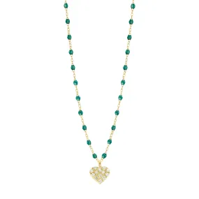 In Love Diamond Necklace, Emerald, Yellow Gold, 16.5