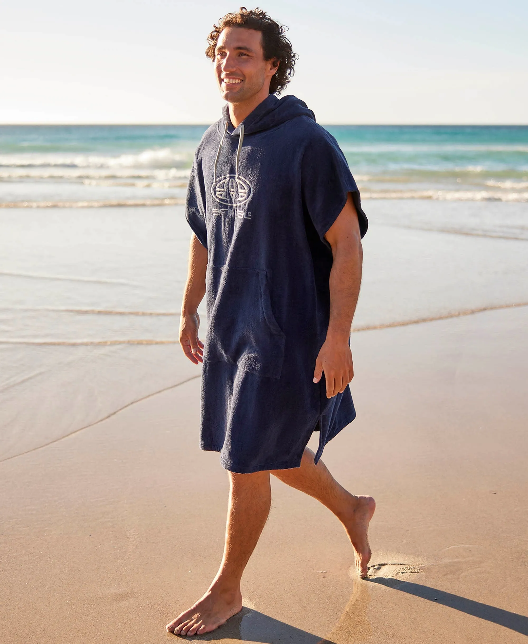 Jacob Mens Towelling Poncho - Dark Blue