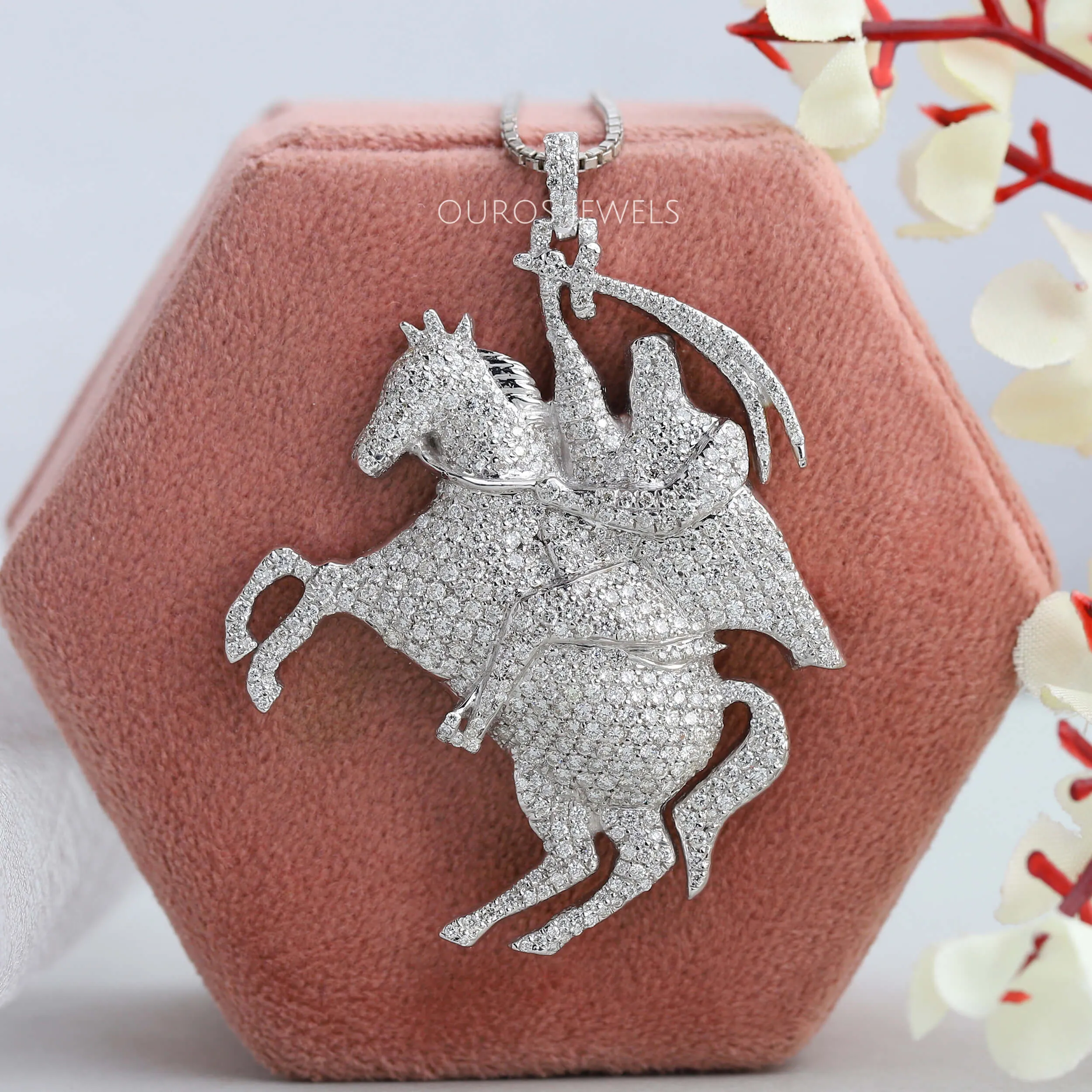 Jumping Horse With Rider Diamond Necklace