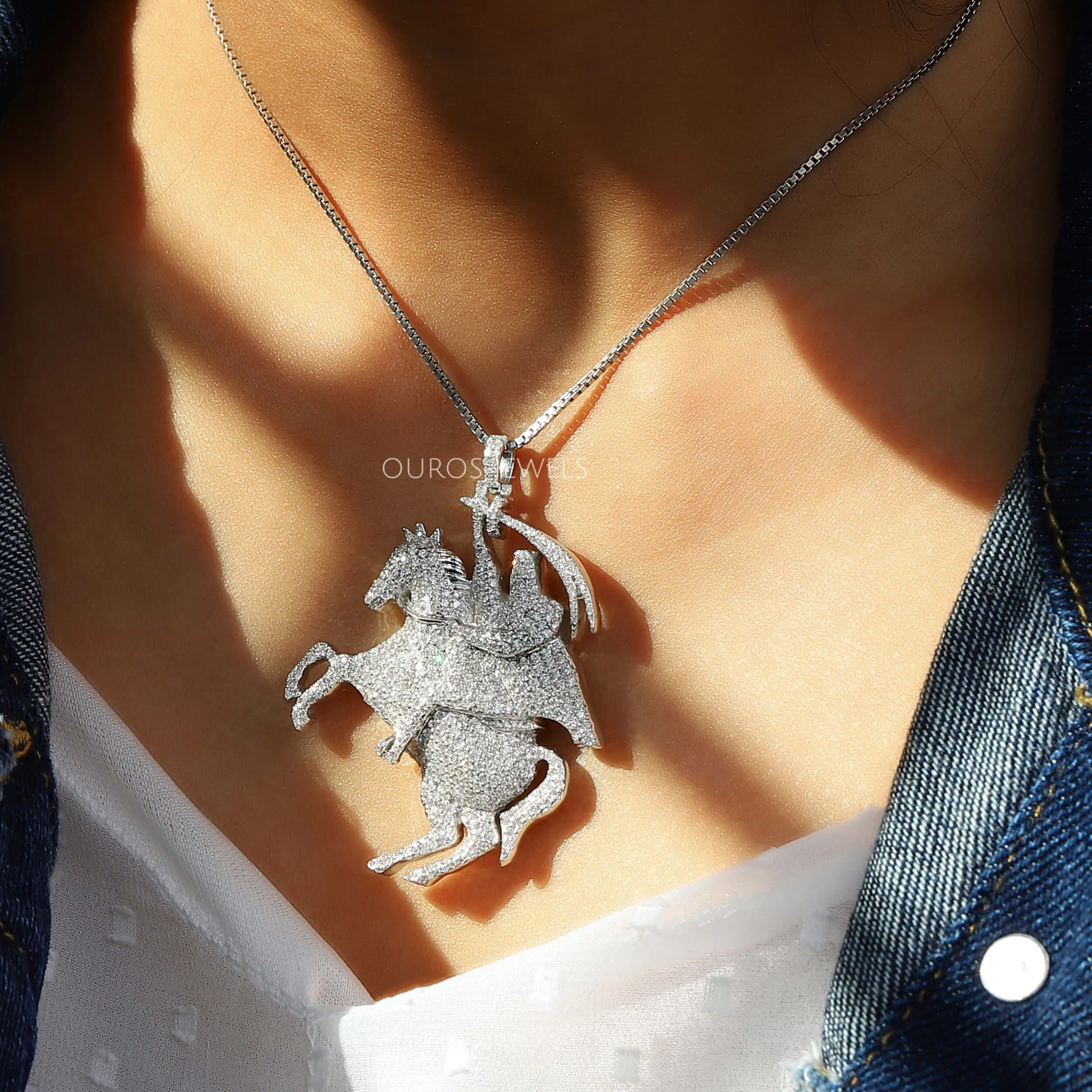 Jumping Horse With Rider Diamond Necklace