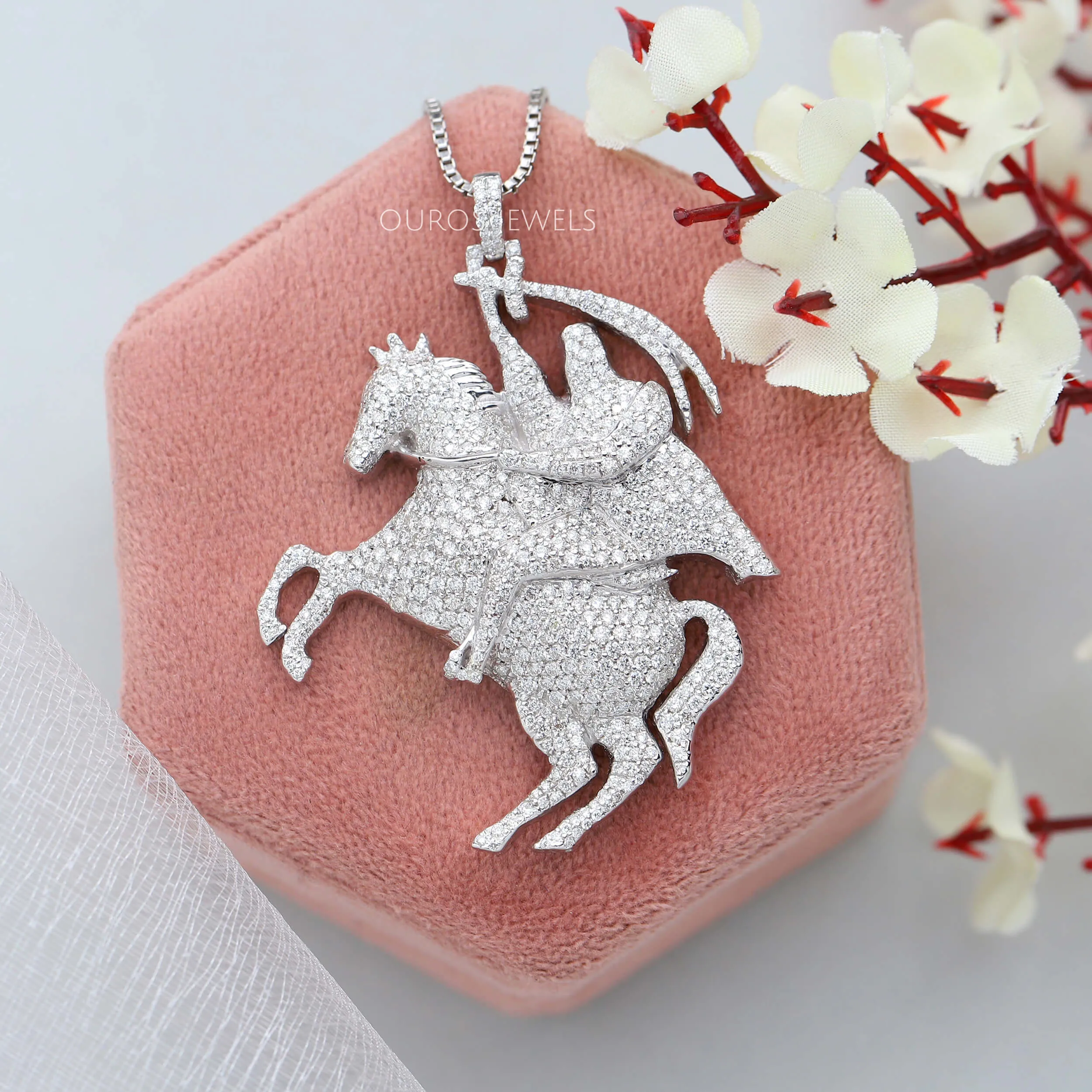 Jumping Horse With Rider Diamond Necklace