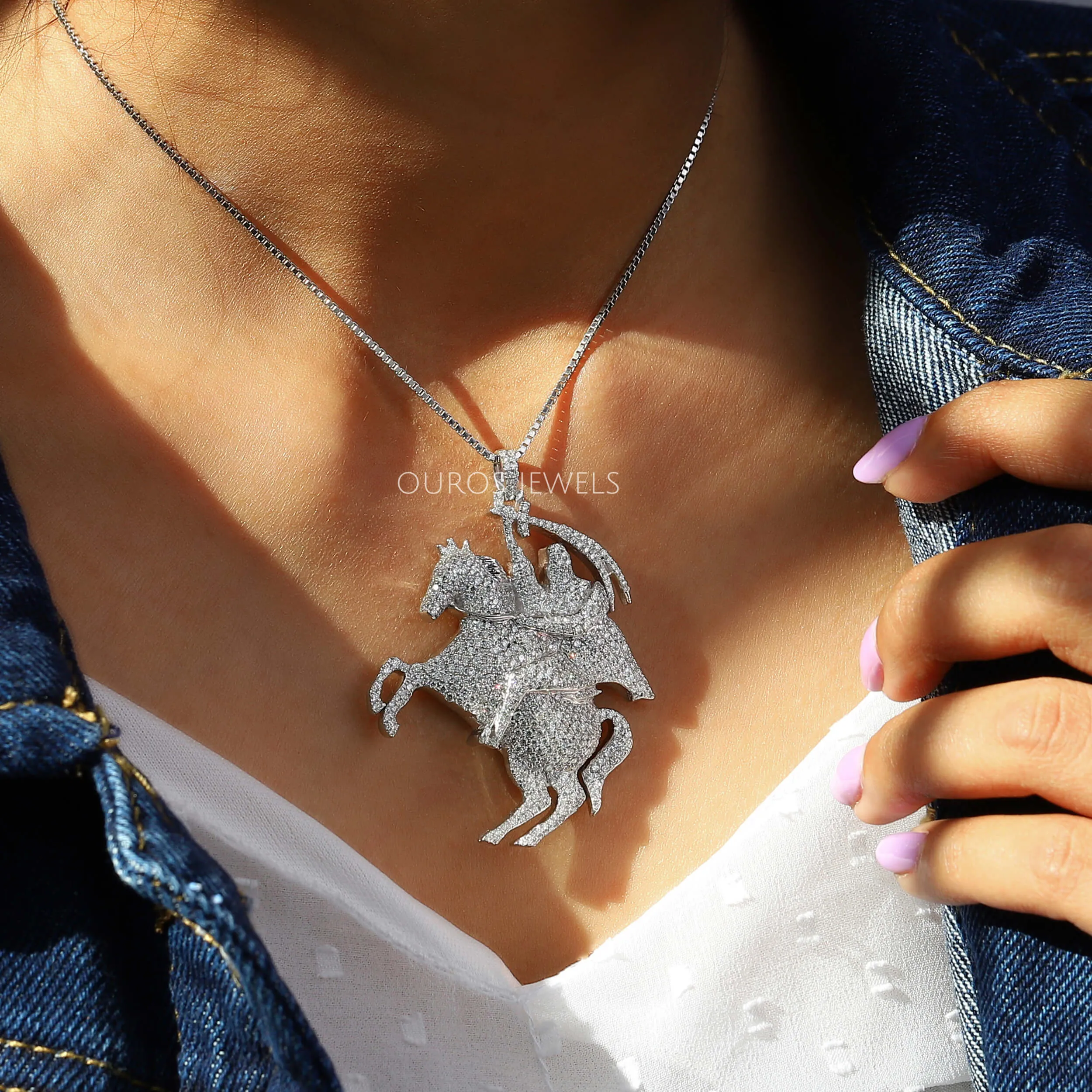 Jumping Horse With Rider Diamond Necklace