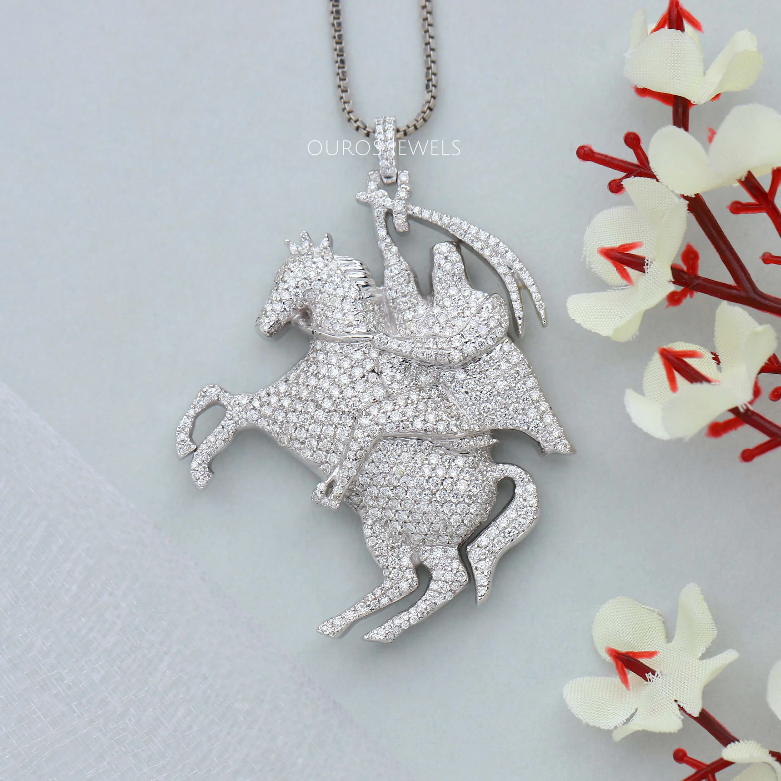 Jumping Horse With Rider Diamond Necklace