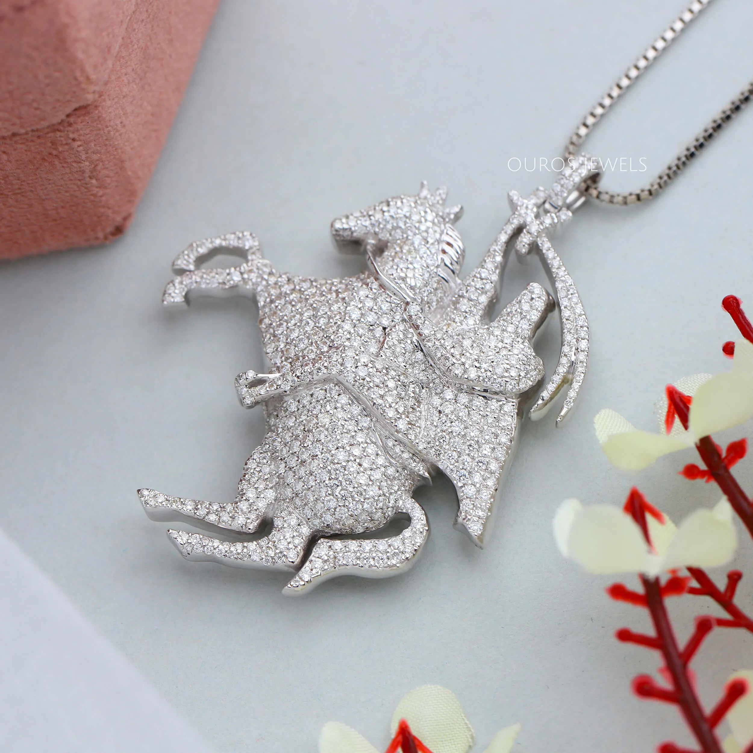 Jumping Horse With Rider Diamond Necklace