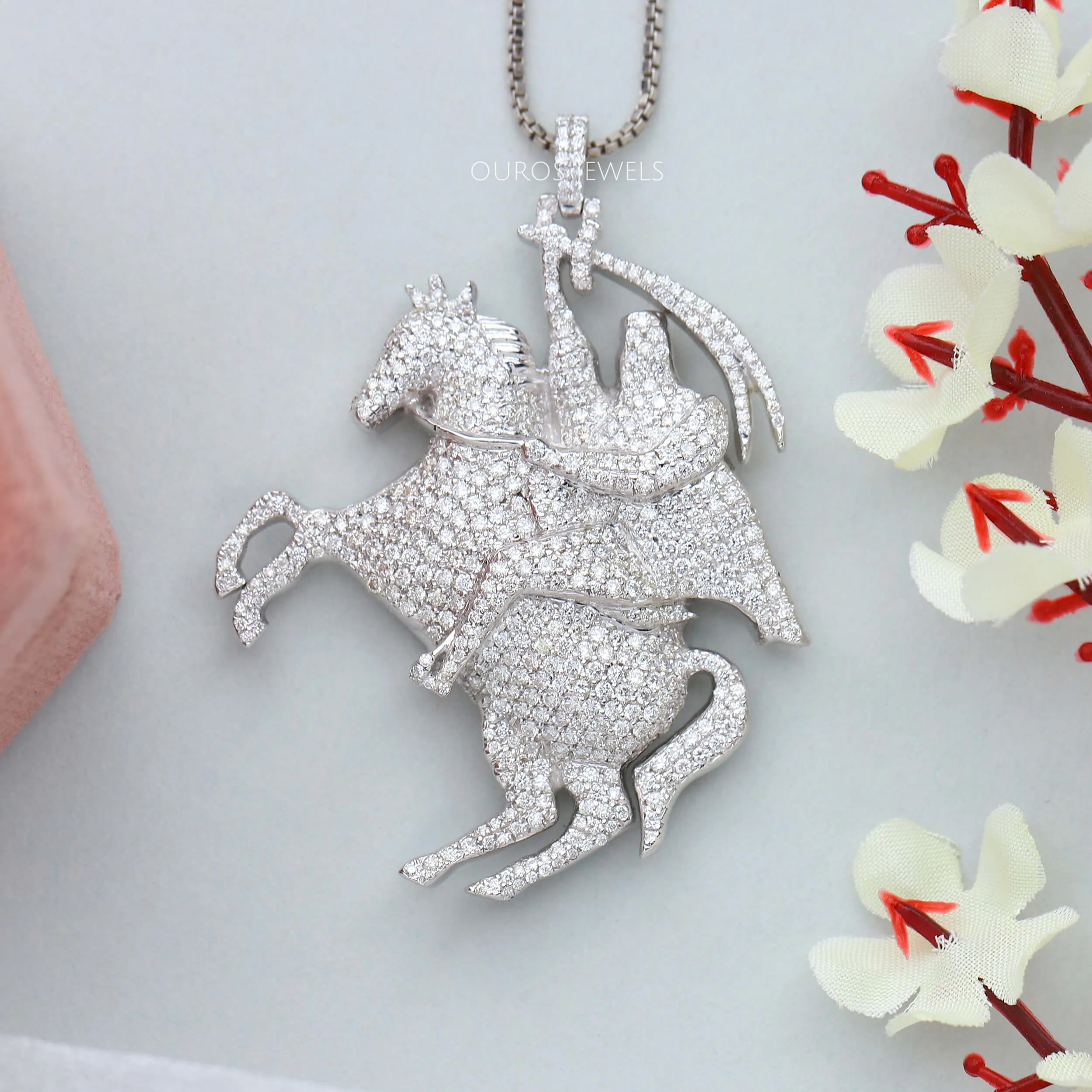 Jumping Horse With Rider Diamond Necklace