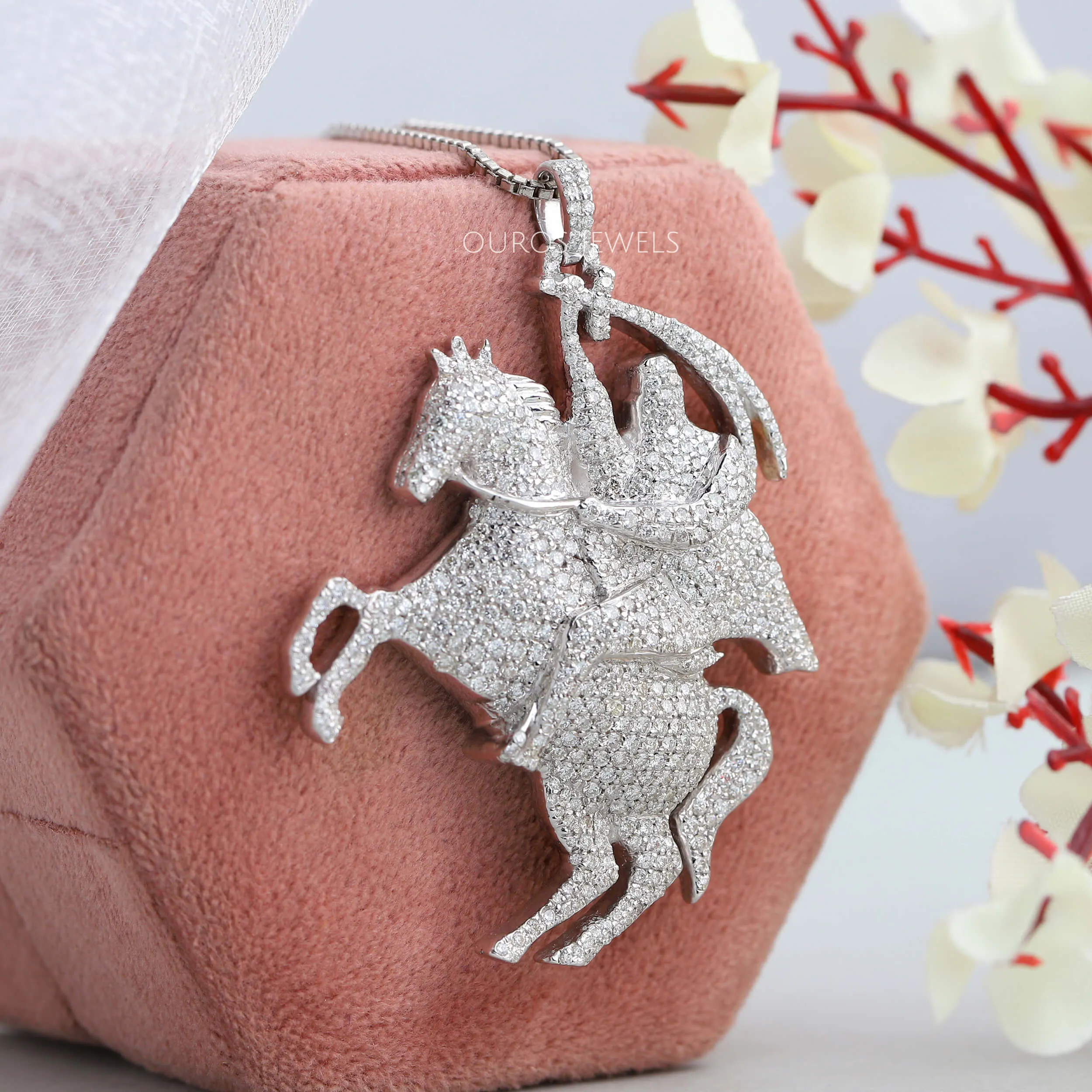 Jumping Horse With Rider Diamond Necklace