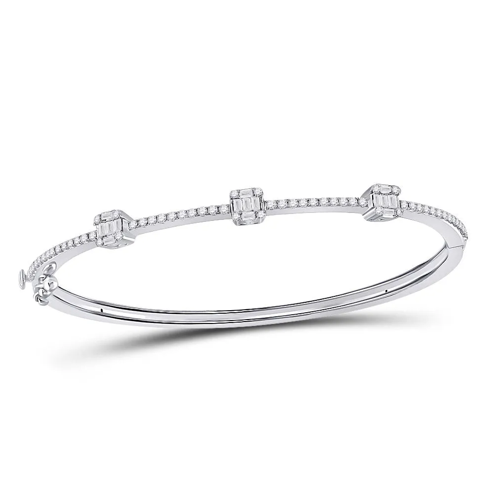 Keene Jewelers 14kt White Gold Womens Baguette Diamond Bangle Bracelet 5/8 Cttw