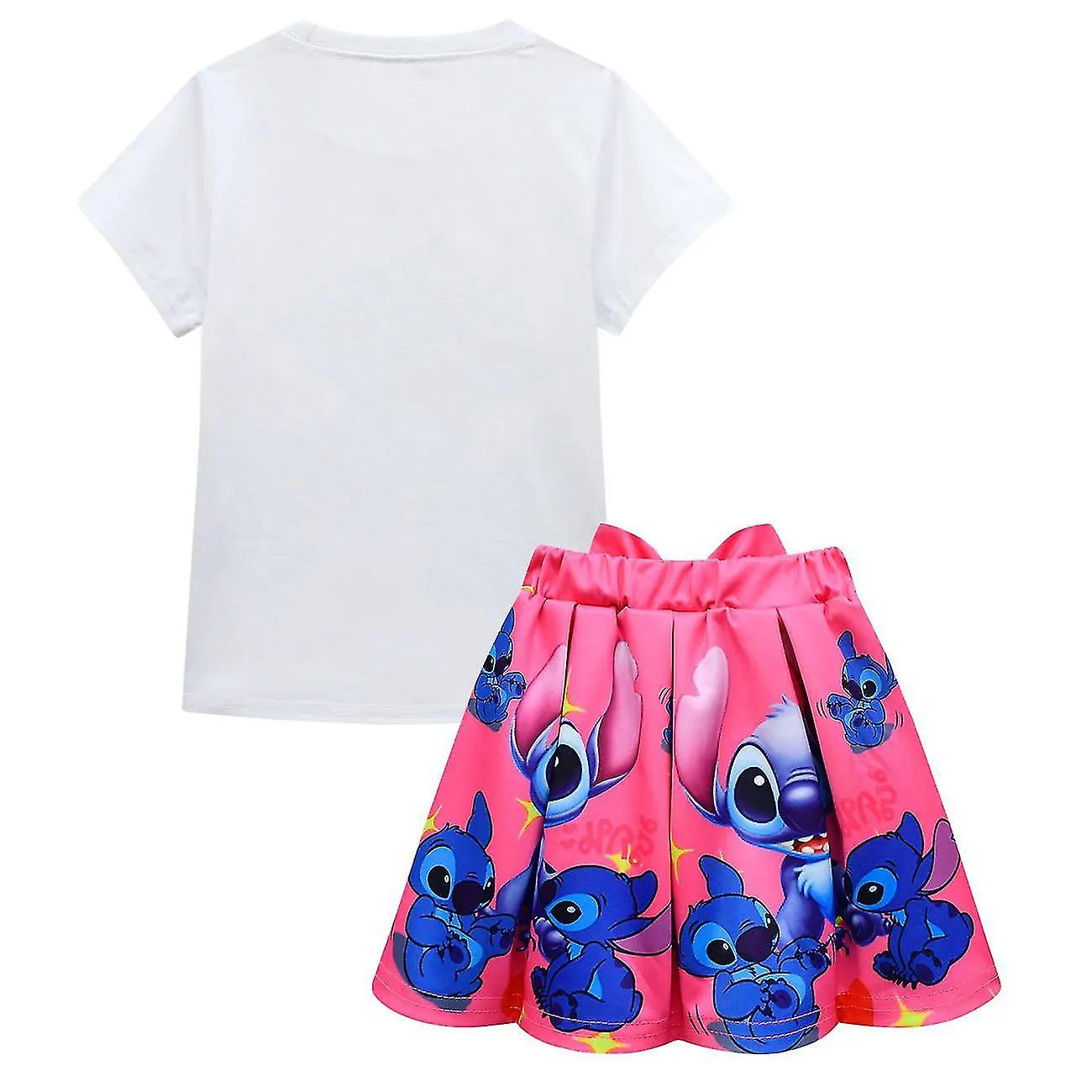 Kids Girls Lilo And Stitch T-shirt+pleated Skirts+bags Outfit Set