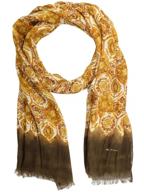 Kiton Linen Scarf Mustard Brown Floral FINAL SALE