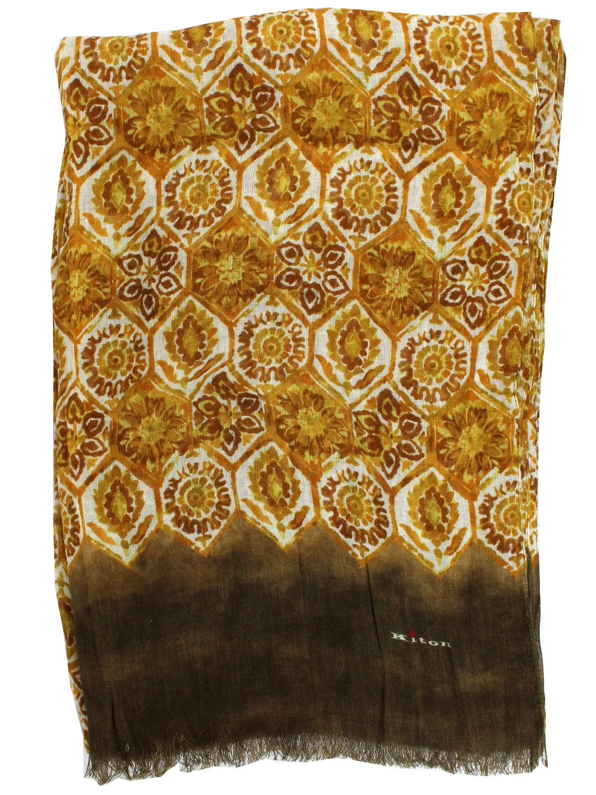 Kiton Linen Scarf Mustard Brown Floral FINAL SALE