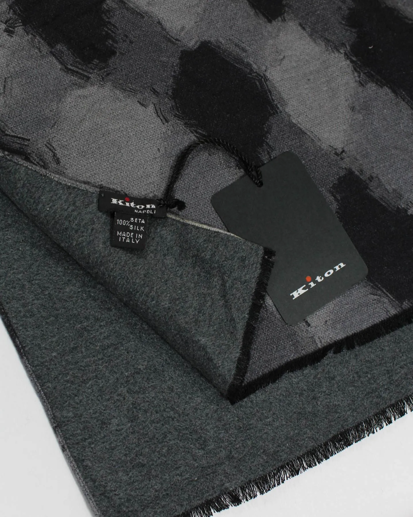 Kiton Scarf Gray Black Diamonds  - Luxury Silk Shawl Men Collection