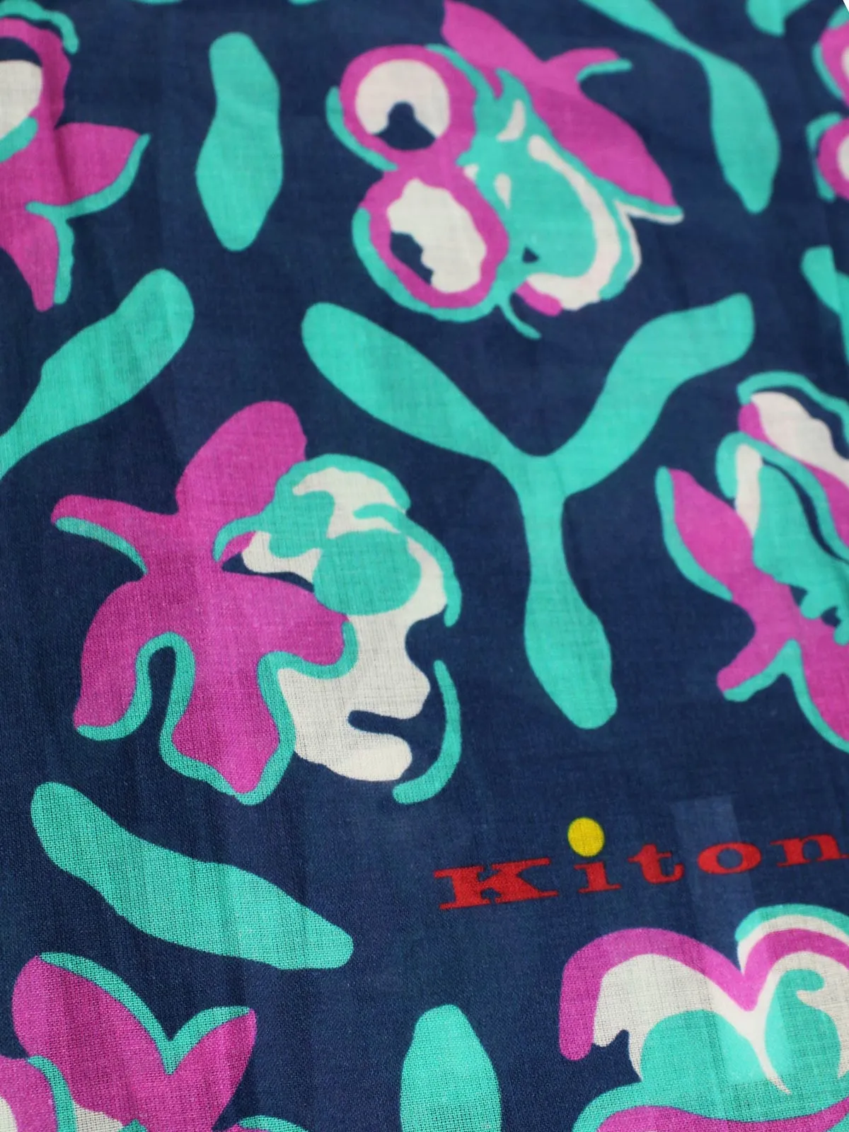 Kiton Scarf Navy Pink Turquoise Floral - Cotton Shawl SALE