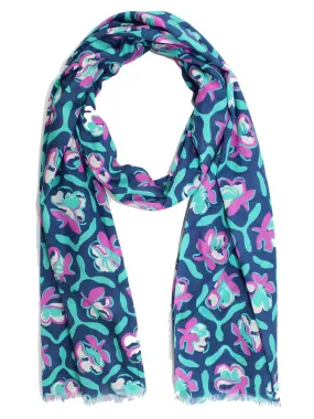 Kiton Scarf Navy Pink Turquoise Floral - Cotton Shawl SALE