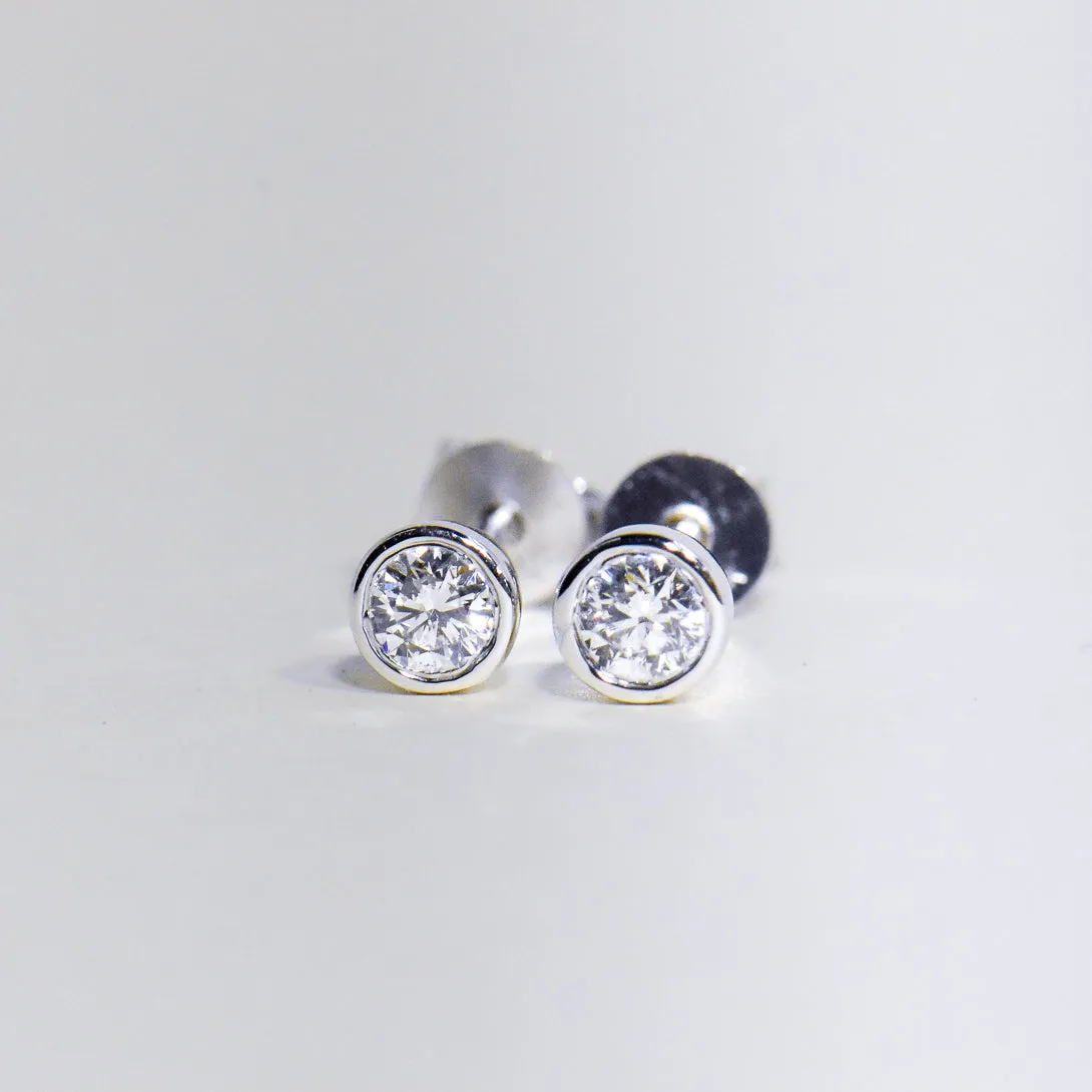 Lab Created Bezel Set Round Diamond Studs