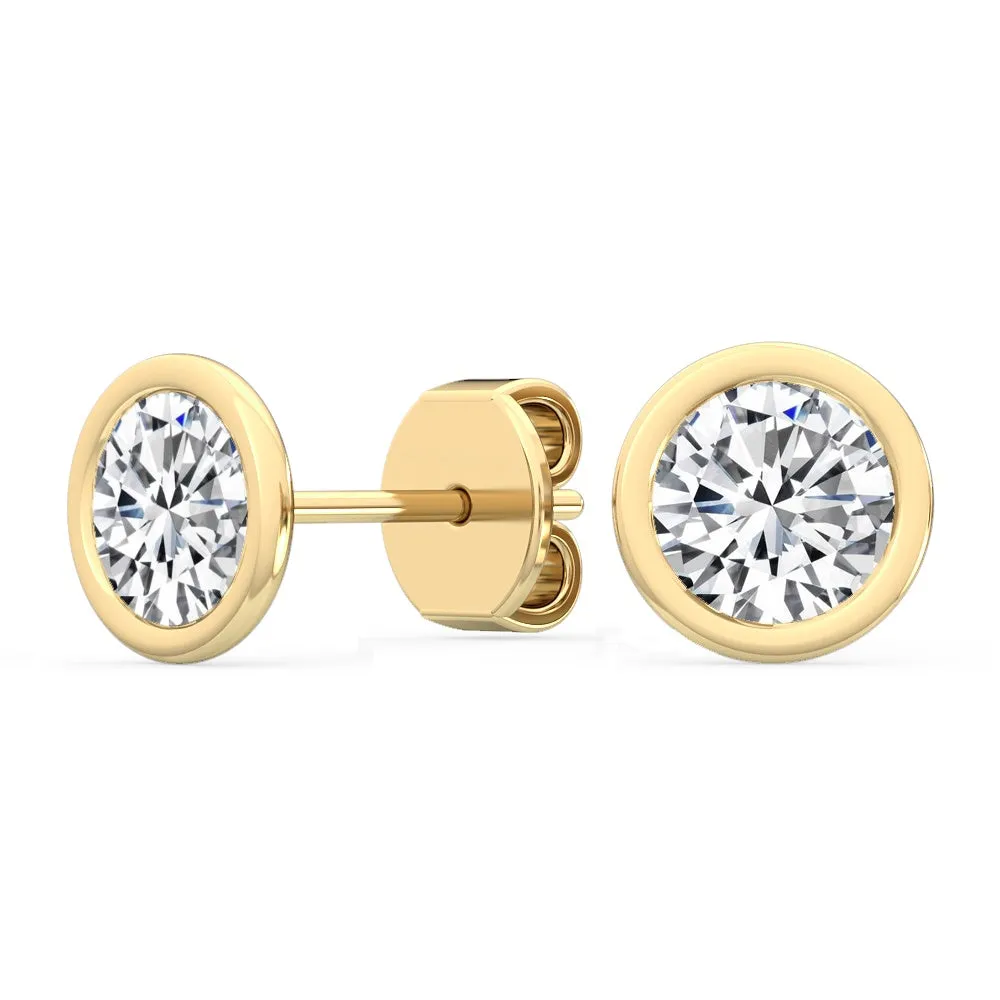 Lab Created Bezel Set Round Diamond Studs