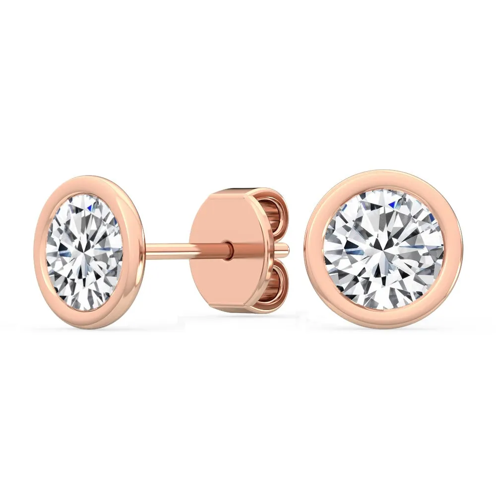 Lab Created Bezel Set Round Diamond Studs