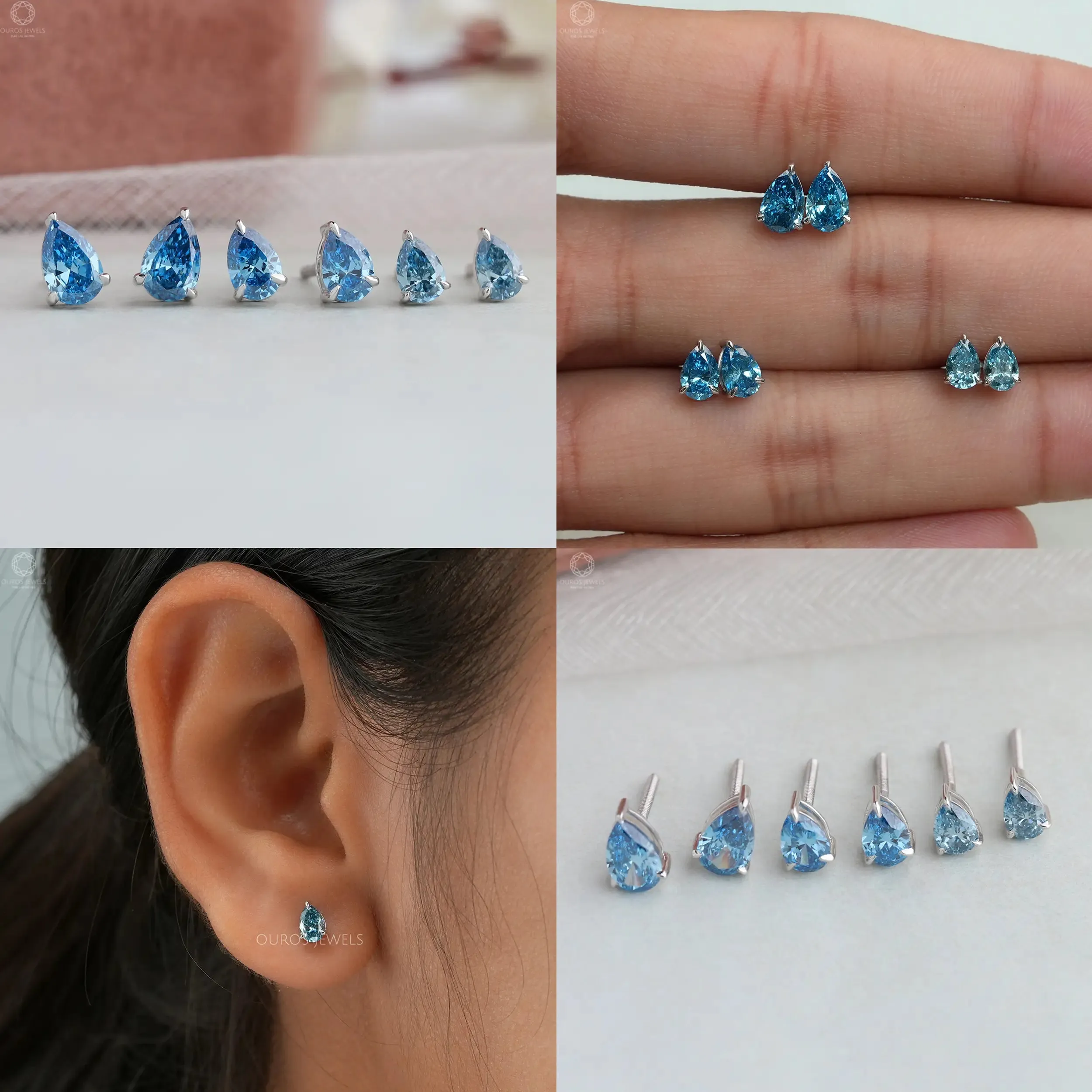 Lab Grown Blue Diamond Studs Earrings