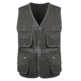 Man Outdoor Vest Casual Jacket Vest With Zipper And Multiple Pockets Fishing Vest