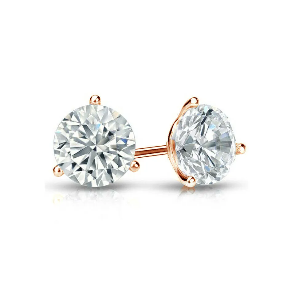 Martini Set Solitaire Studs Earrings Diamond 1.00 Ct Rose Gold