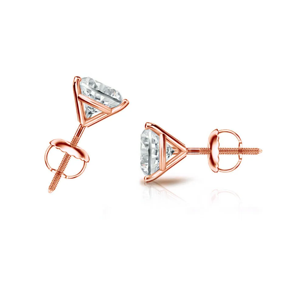 Martini Set Solitaire Studs Earrings Diamond 1.00 Ct Rose Gold