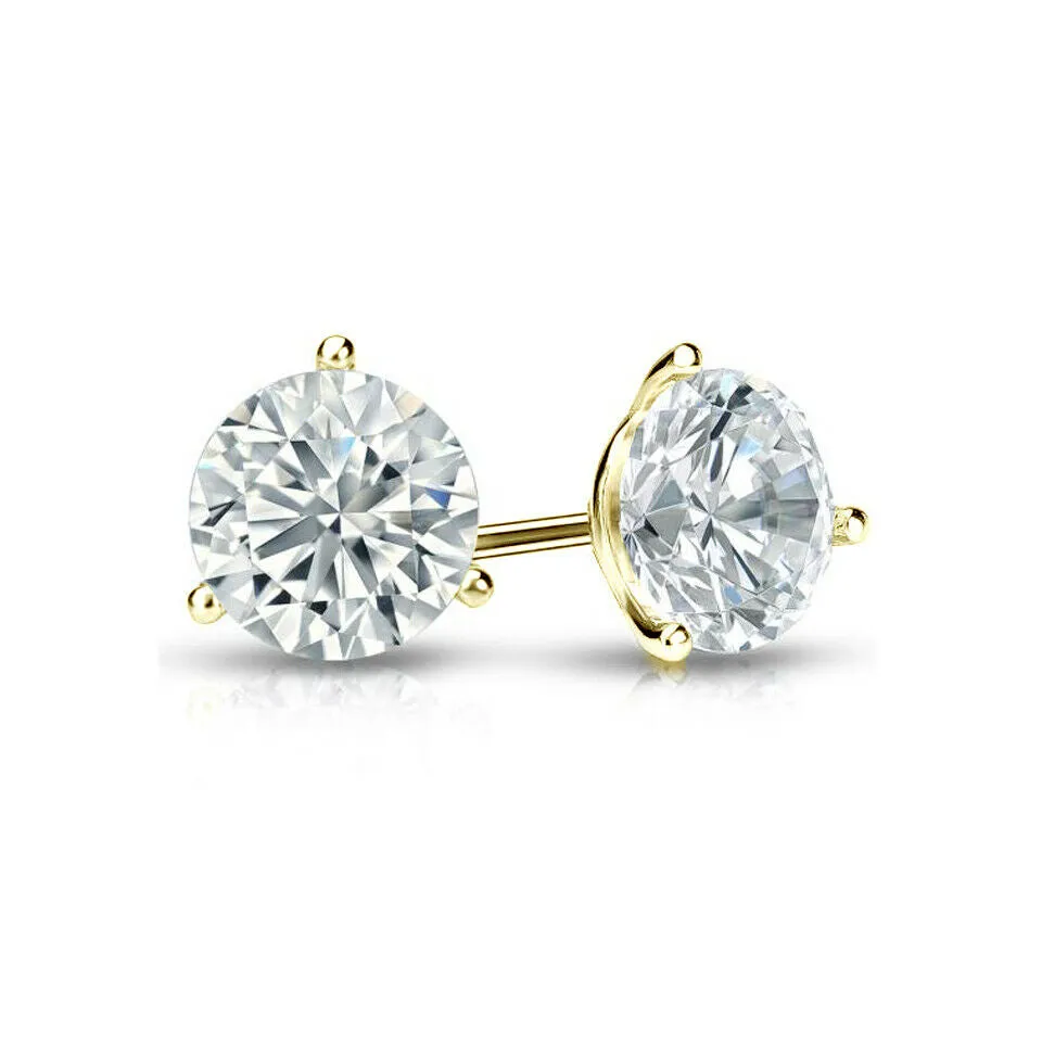 Martini Set Solitaire Studs Earrings Diamond 1.00 Ct Yellow Gold