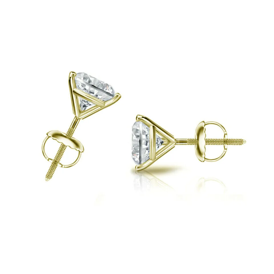 Martini Set Solitaire Studs Earrings Diamond 1.00 Ct Yellow Gold