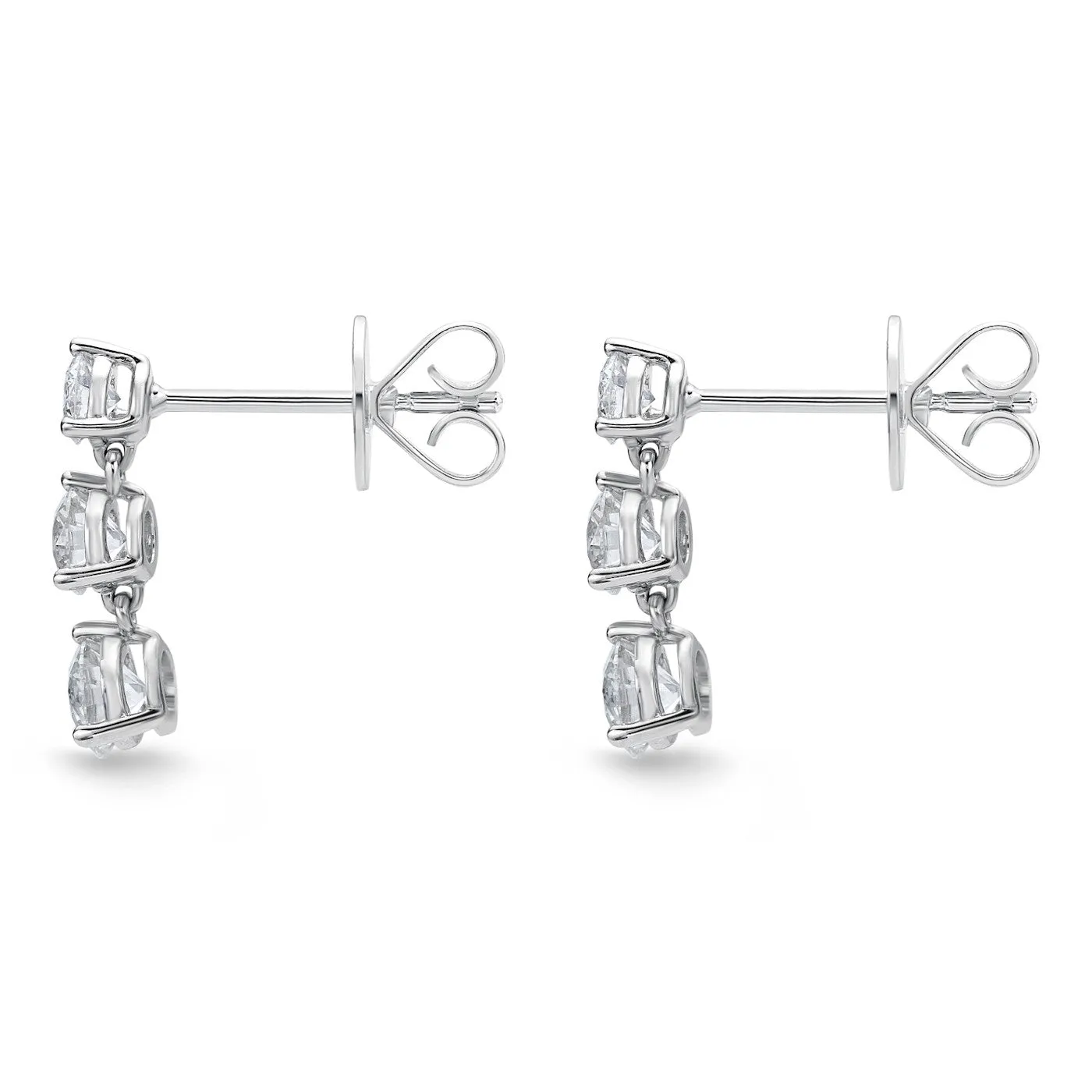 Memoire 18K White Gold 3 Diamond Juliet Drop Diamond Earrings