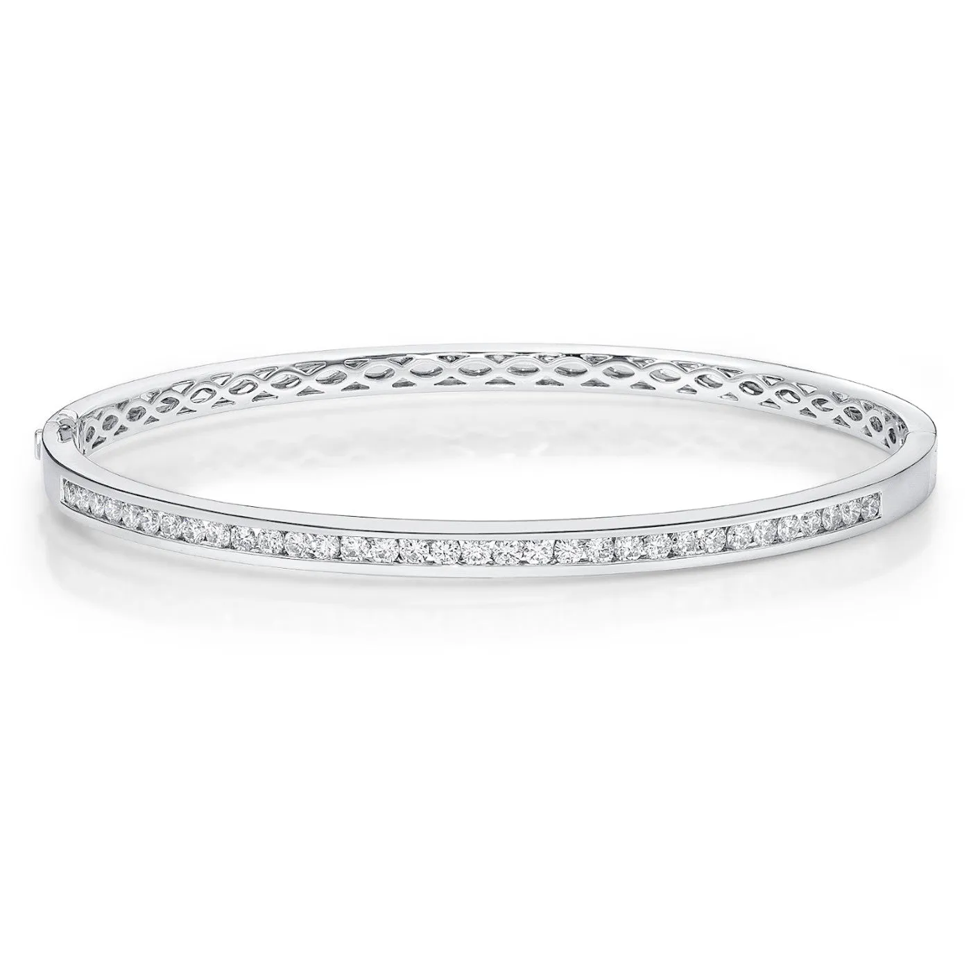 Memoire 18k White Gold Channel Set Diamond Bangle Bracelet